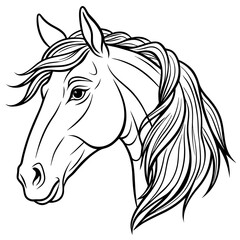 Elegant Minimalist Horse Head Flowing Mane & Proud Expression in Line Art