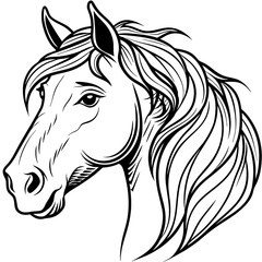 Elegant Minimalist Horse Head Flowing Mane & Proud Expression in Line Art