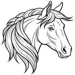 Elegant Minimalist Horse Head Flowing Mane & Proud Expression in Line Art