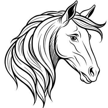 recommend clip art: Elegant Minimalist Horse Head Flowing Mane & Proud Expression in Line Art