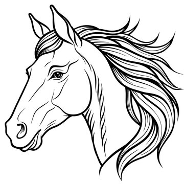 recommend clip art: Elegant Minimalist Horse Head Flowing Mane & Proud Expression in Line Art