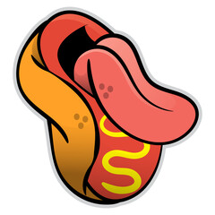 Hot Dog cartoon characters with tongue sticking out . Best for sticker, logo, and mascot with street food themes and for t-shirt design