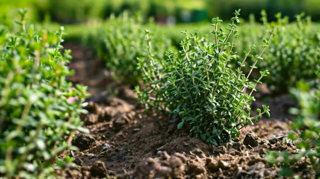 Green Thyme Plants in a Garden. Stunning 4K Ultra HD Footage - Perfect for Professional Projects