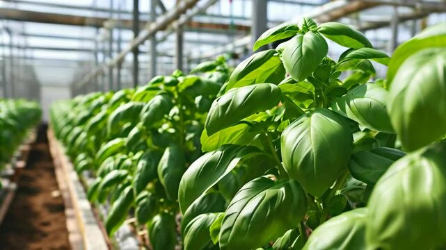 Basil Plants Growing in a Greenhouse. Stunning 4K Ultra HD Footage - Perfect for Professional Projects