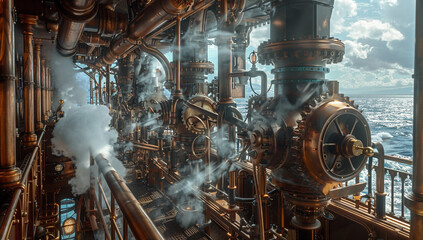 Fototapeta premium A steampunk-inspired lighthouse with rotating gears and steam vents