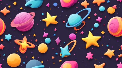 Colorful Space Elements with Stars and Planets Design