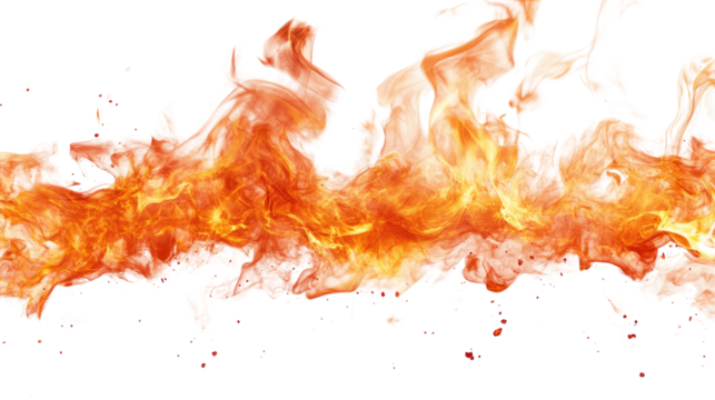 Fiery flames dance against a dark background, creating a vibrant pattern of orange, red, and yellow that evokes heat and danger