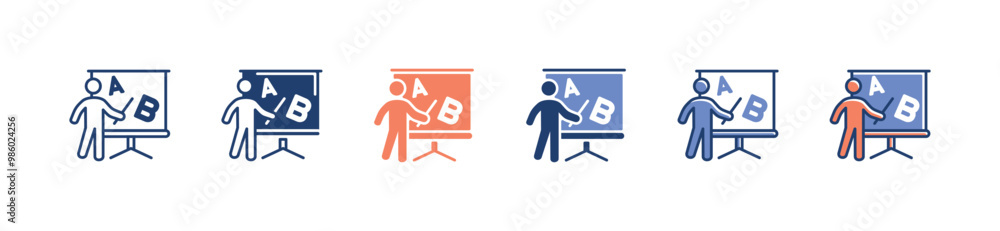 Aufkleber teacher teaching class icon school lecture education presentation classroom vector set mentor coach 