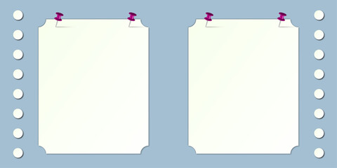 pin copy-space on paper vector illustration. Notice copy space for text on pinned papers hanging