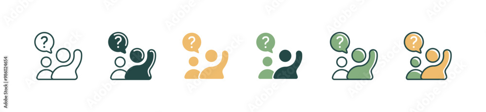 Aufkleber people raising hand ask question icon student asking in classroom with question mark vector set educ