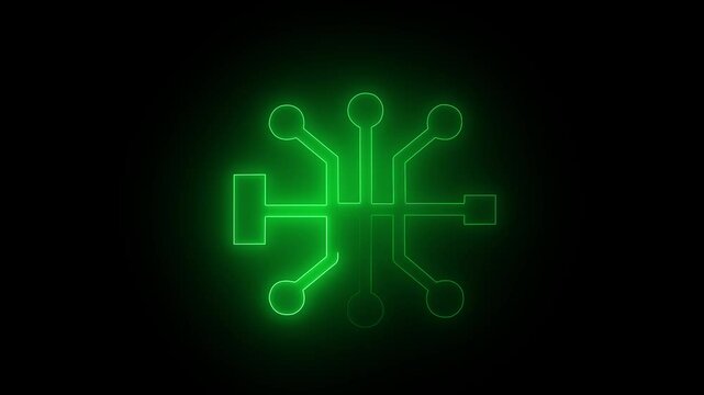 glowing Neon line networking topology concept with green color animation. on black background