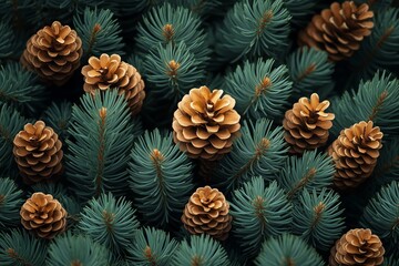Fototapeta premium pattern of green fir tree branches and cones for chrismast celebration