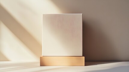 Minimalist Wooden Block Displaying Blank Canvas: Perfect for Modern Sports Interior Posters and Creative Art Spaces
