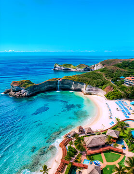 Beautiful landscapes of paradisiacal beaches with blue waters of beautiful oceans, palm trees, mountains complete the paradisiacal scenery.