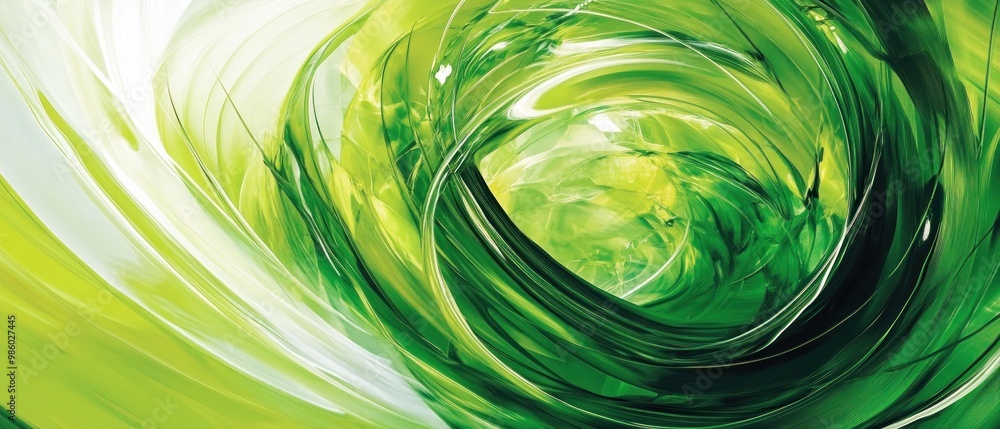 Poster abstract swirling green patterns creating a sense of depth and fluidity.