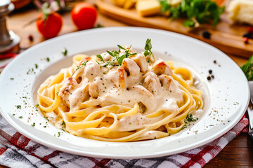 Chicken fettuccine Alfredo in a creamy sauce