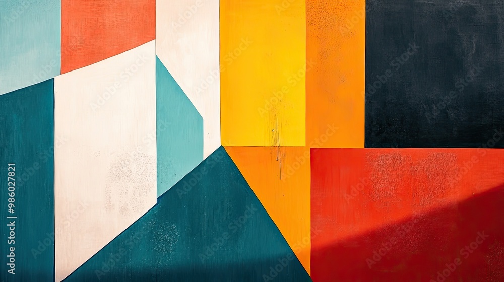 Poster minimalist abstract art with bold, contrasting color blocks. minimal background