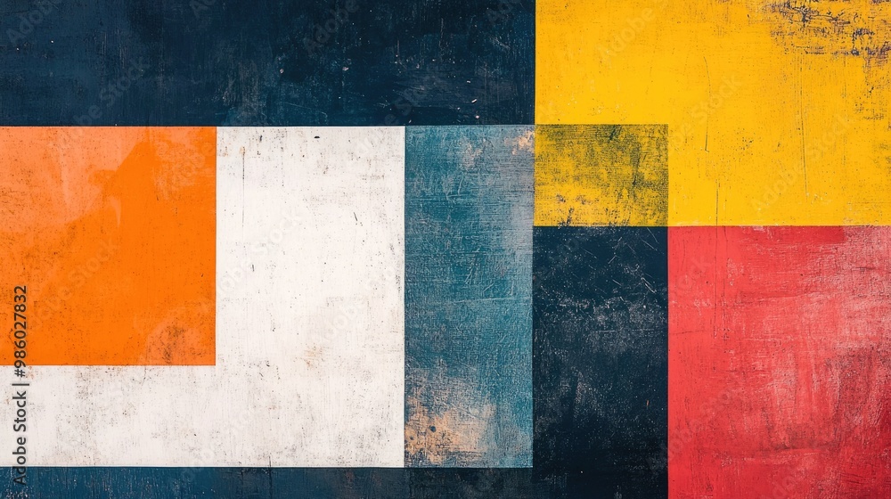 Poster minimalist abstract art with bold, contrasting color blocks. minimal background