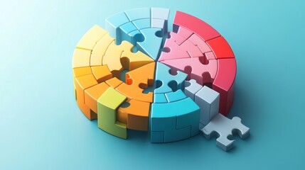 Colorful puzzle pieces forming a circle with one piece missing.