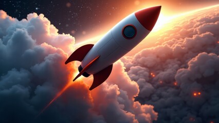 Realistic image of a rocket that flies into space. World Space Week.