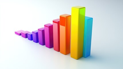 Colorful 3D bar chart representing growth and success with a white background.