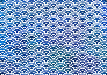 日本文様の和柄「青海波」水彩風