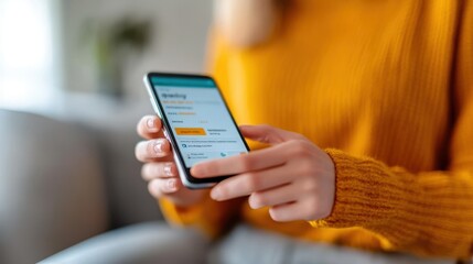 A person holds a smartphone, browsing a website in a cozy environment. The image captures a modern, relaxed atmosphere, emphasizing the ease of accessing information online.