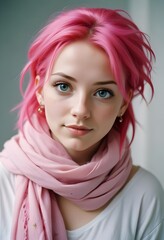 Naklejka premium Portrait of a Girl with Pink Hair - Vibrant and Stylish Look