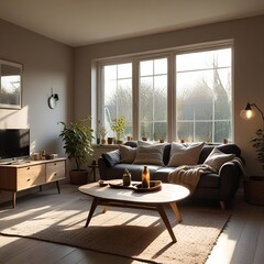 Fototapeta premium modern living room with fireplace