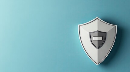 A modern shield icon on a teal background, representing security, protection, and safety in a minimalist design.