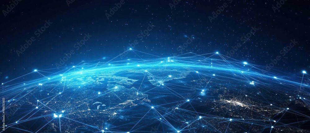 Poster a digital representation of earth with interconnected networks symbolizing global connectivity.