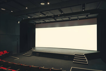 Naklejka premium Mock up cinema movie screen mini Theatre,conference hall with chairs