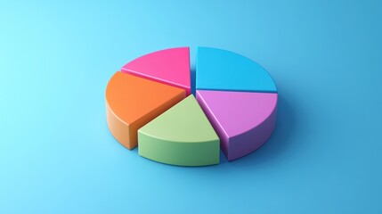 Fototapeta premium Colorful 3D Pie Chart on Blue Background.