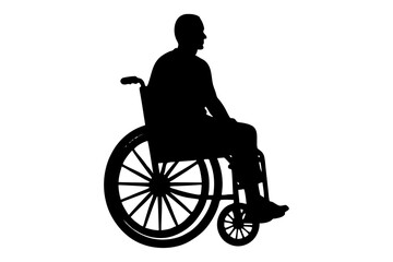 People on a wheelchair Silhouette vector illustration on white background. Vector silhouette.