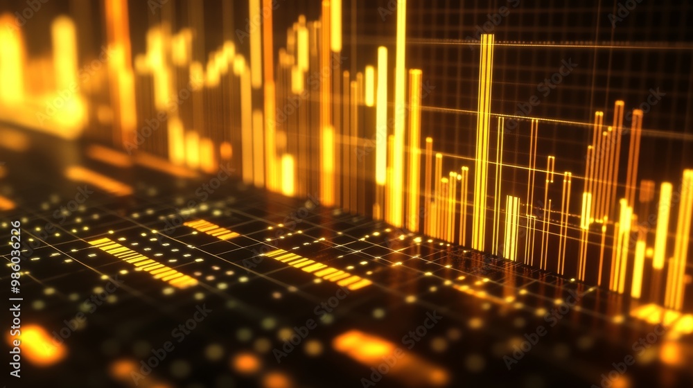Leinwandbilder A 3D rendering of a gold price chart with dynamic bars and lines, showcasing recent trends and market movements in a sleek, modern style.
