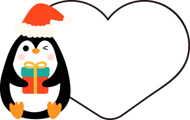 Christmas penguin holding blank sign