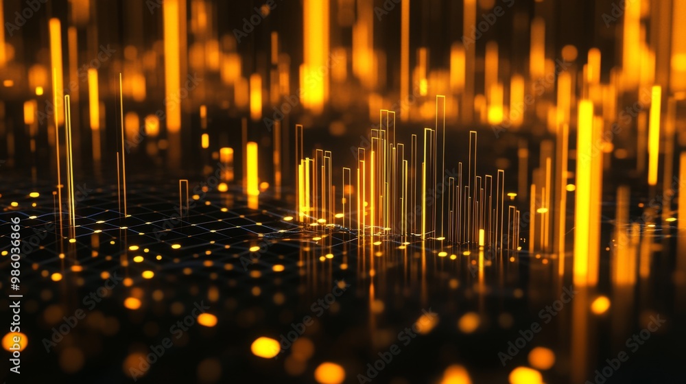 Aufkleber A 3D rendering of a gold price chart with dynamic bars and lines, showcasing recent trends and market movements in a sleek, modern style.