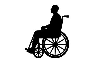 People on a wheelchair Silhouette vector illustration on white background. Vector silhouette.