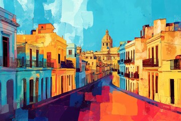 Fototapeta premium Cuban Rhythms: Abstract Illustration of Vibrant Havana Streetscape