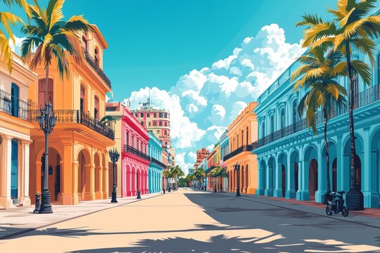 Vibrant Havana: Abstract 2D Illustration Capturing Cuban City's Cultural Essence