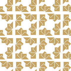 Abstract geometric pattern with squares, stripes, lines. Seamless vector background. White and gold ornament. Modern graphic design.