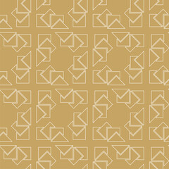 Abstract geometric pattern with squares, stripes, lines. Seamless vector background. White and gold ornament. Modern graphic design.