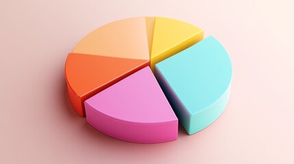 Obraz premium Colorful pie chart with six sections on pink background.