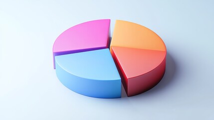 Obraz premium 3D pie chart with four sections in pink, orange, red, and blue.