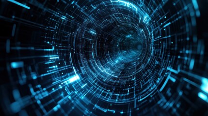 Fototapeta premium A digital tunnel of glowing blue lines representing data flow and technology.