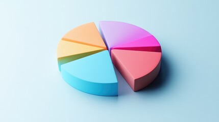 Fototapeta premium Colorful 3D pie chart with 6 slices on blue background.