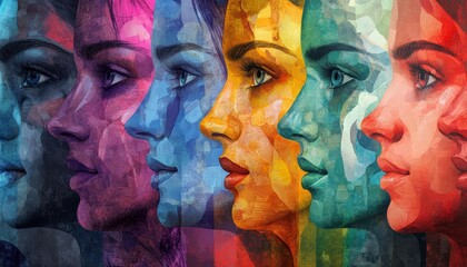 Obraz premium Unity in Diversity: Abstract Collage of Colorful Human Faces Celebrating Individuality and Expression