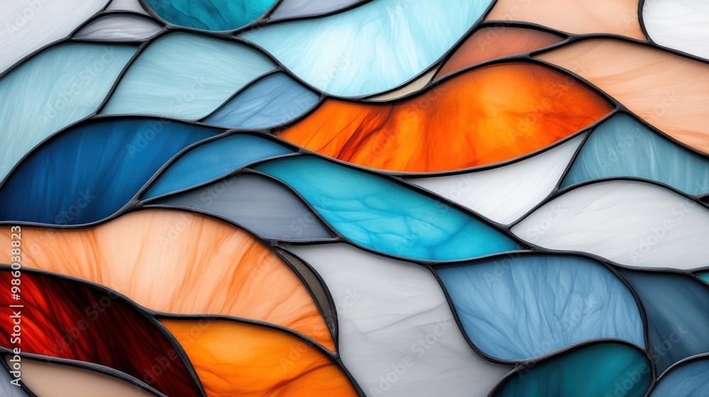 Aufkleber this image features an intricate abstract stained glass design with colorful flowing patterns in hue