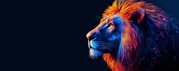 Geometric Lion's Head - Abstract Digital Art Portrait with Vibrant Colors and Polygon Shapes