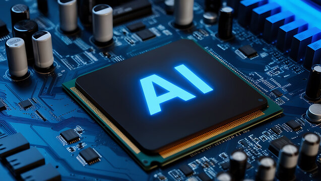 CPU chip on Motherboard processor computer chip on a cicuit board with microchips